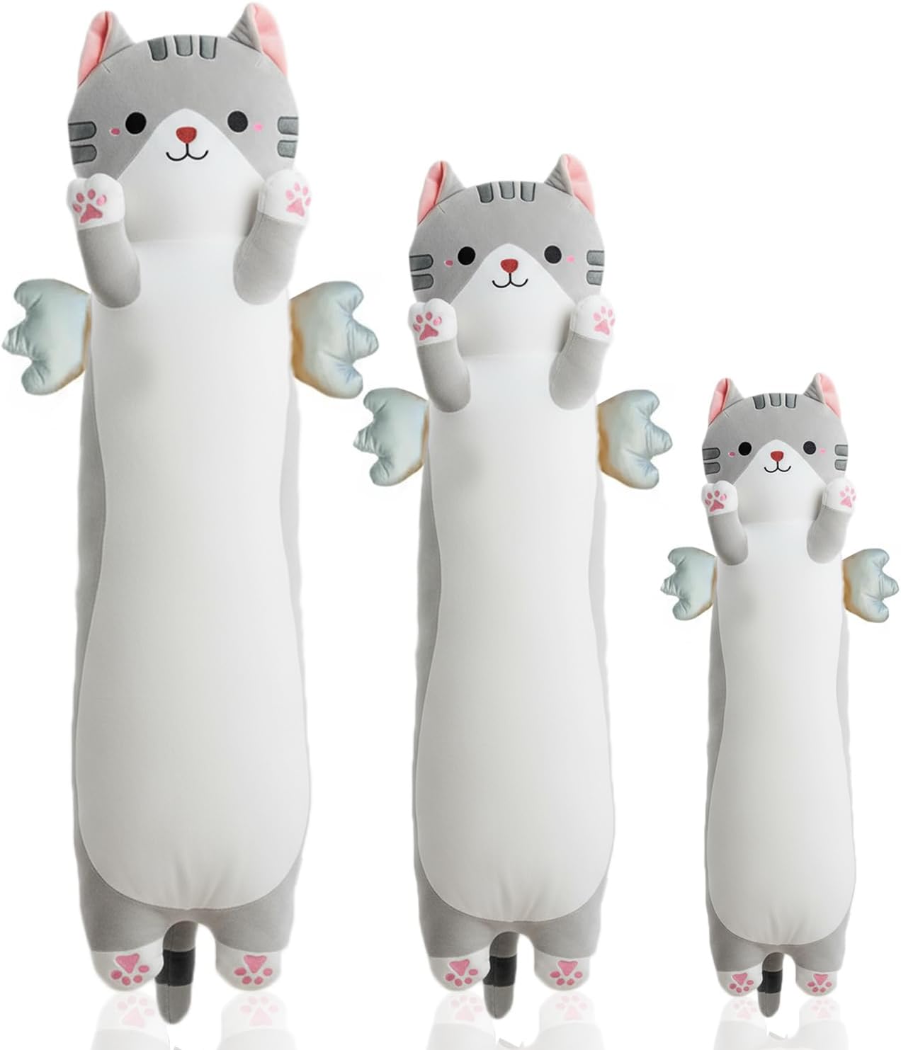 Gray Long Cat Plush Sofa Cushion 60cm