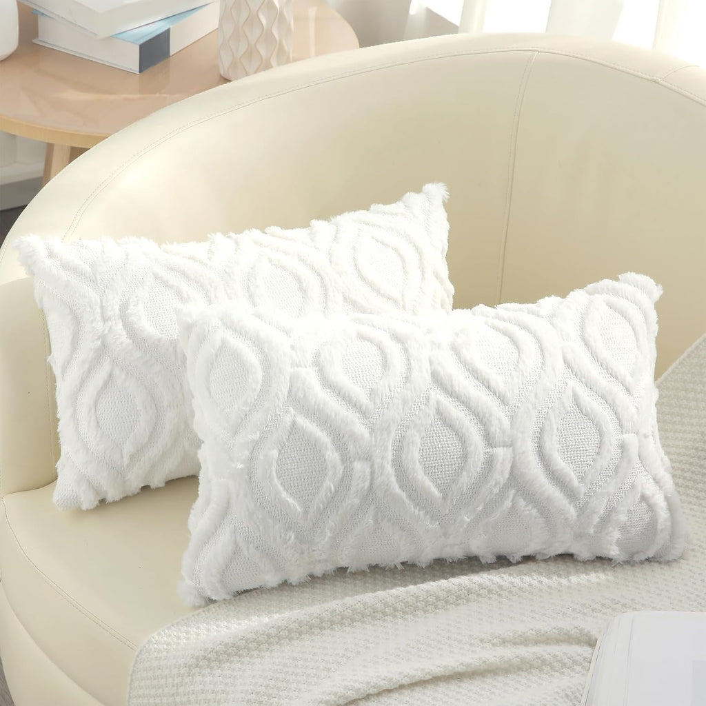 Beige Faux Wool Throw Pillow Covers Set of 2