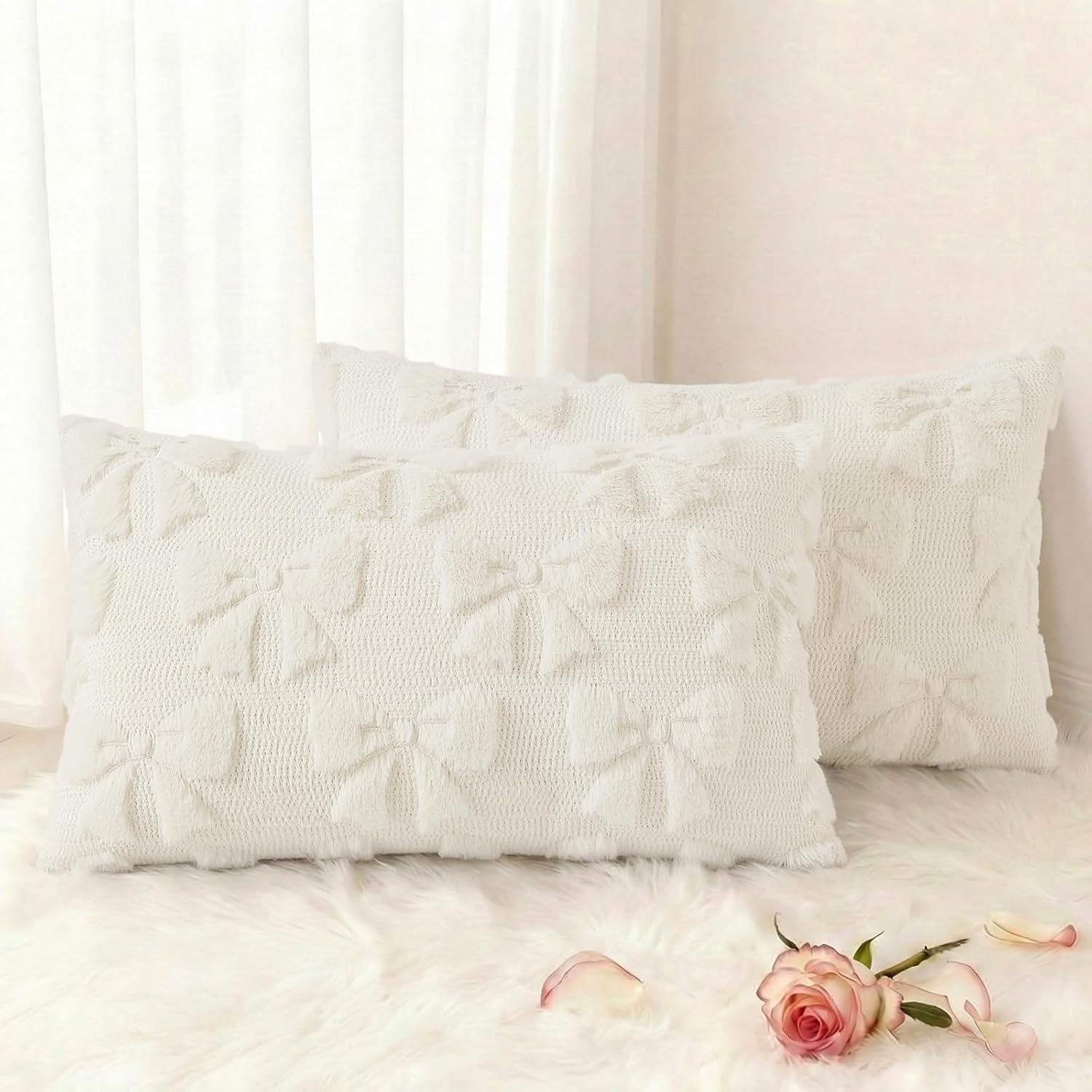 Beige Faux Wool Throw Pillow Covers Set of 2