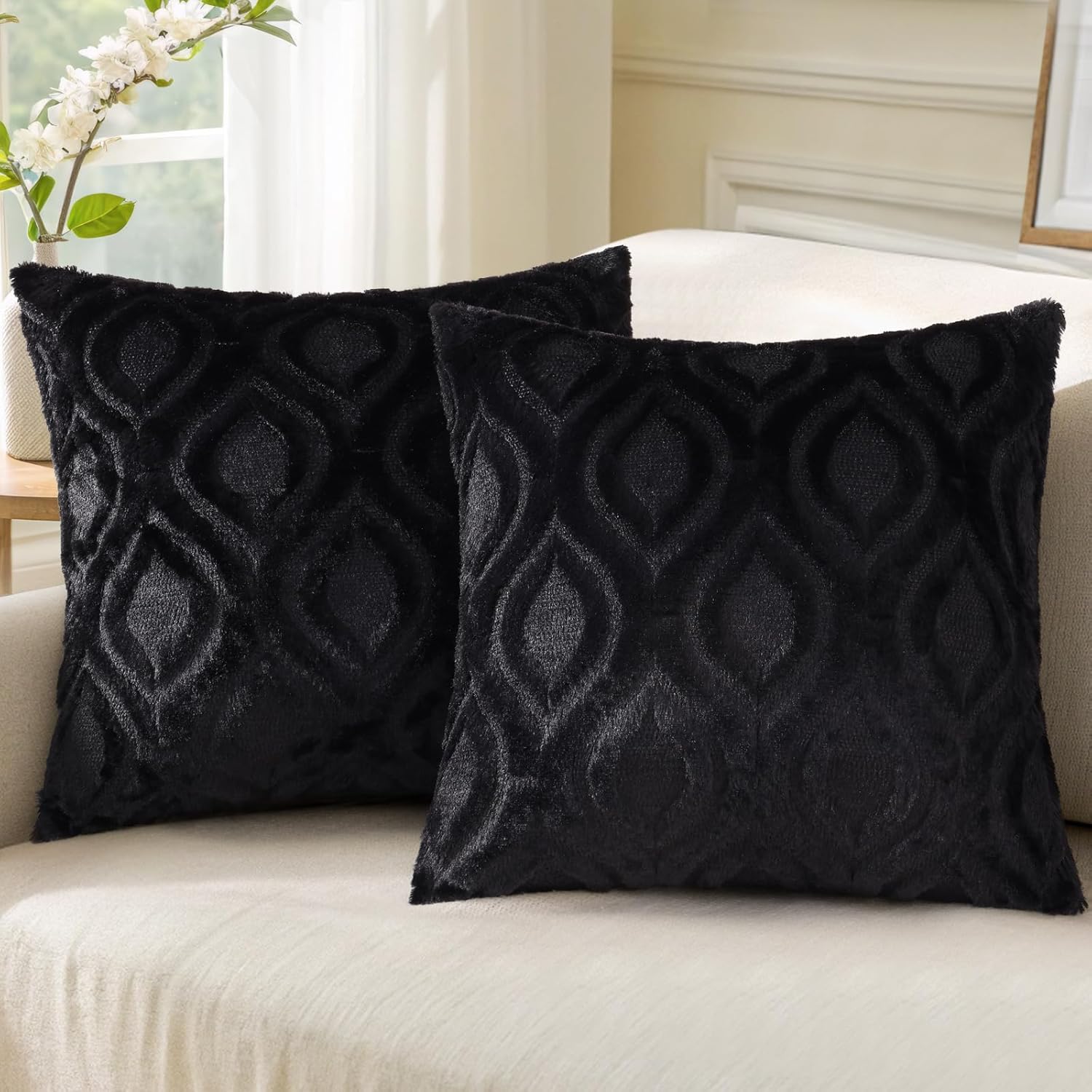 Beige Faux Wool Throw Pillow Covers Set of 2