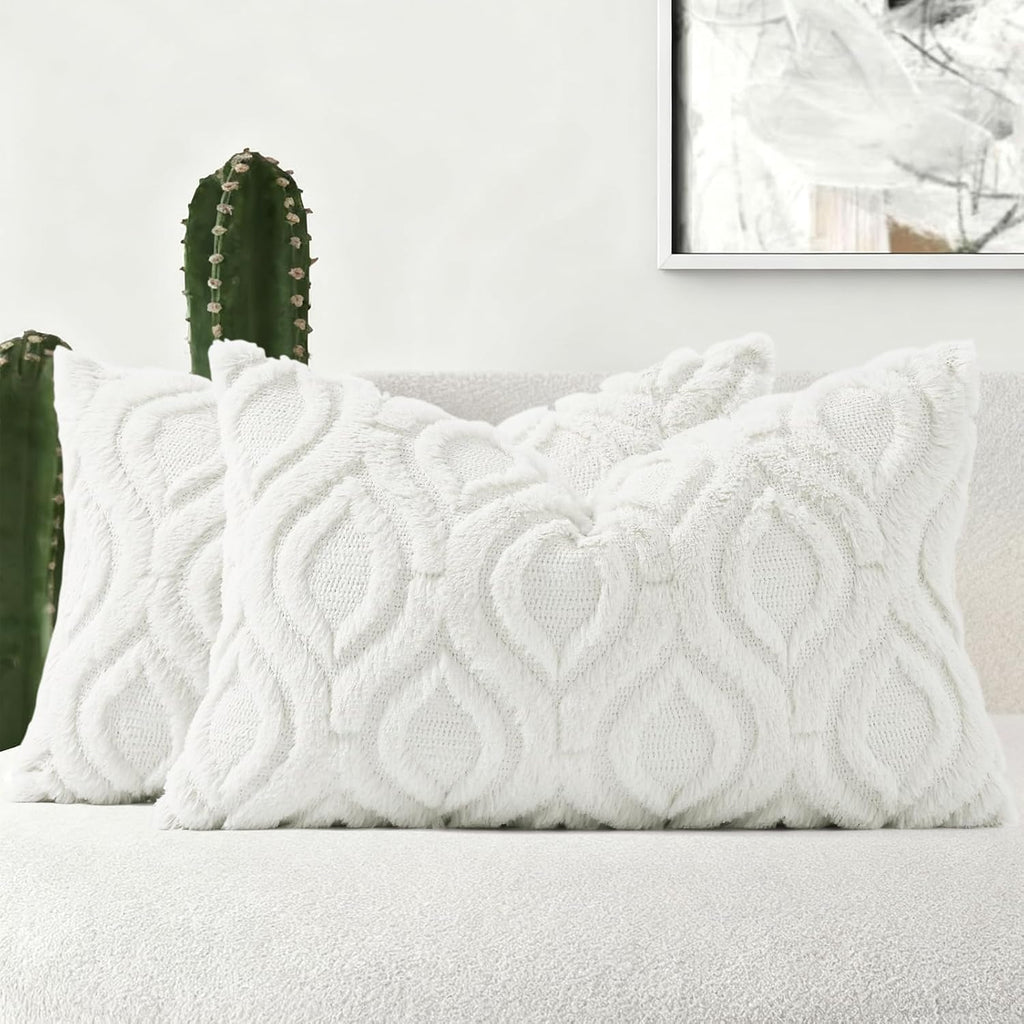 Beige Faux Wool Throw Pillow Covers Set of 2