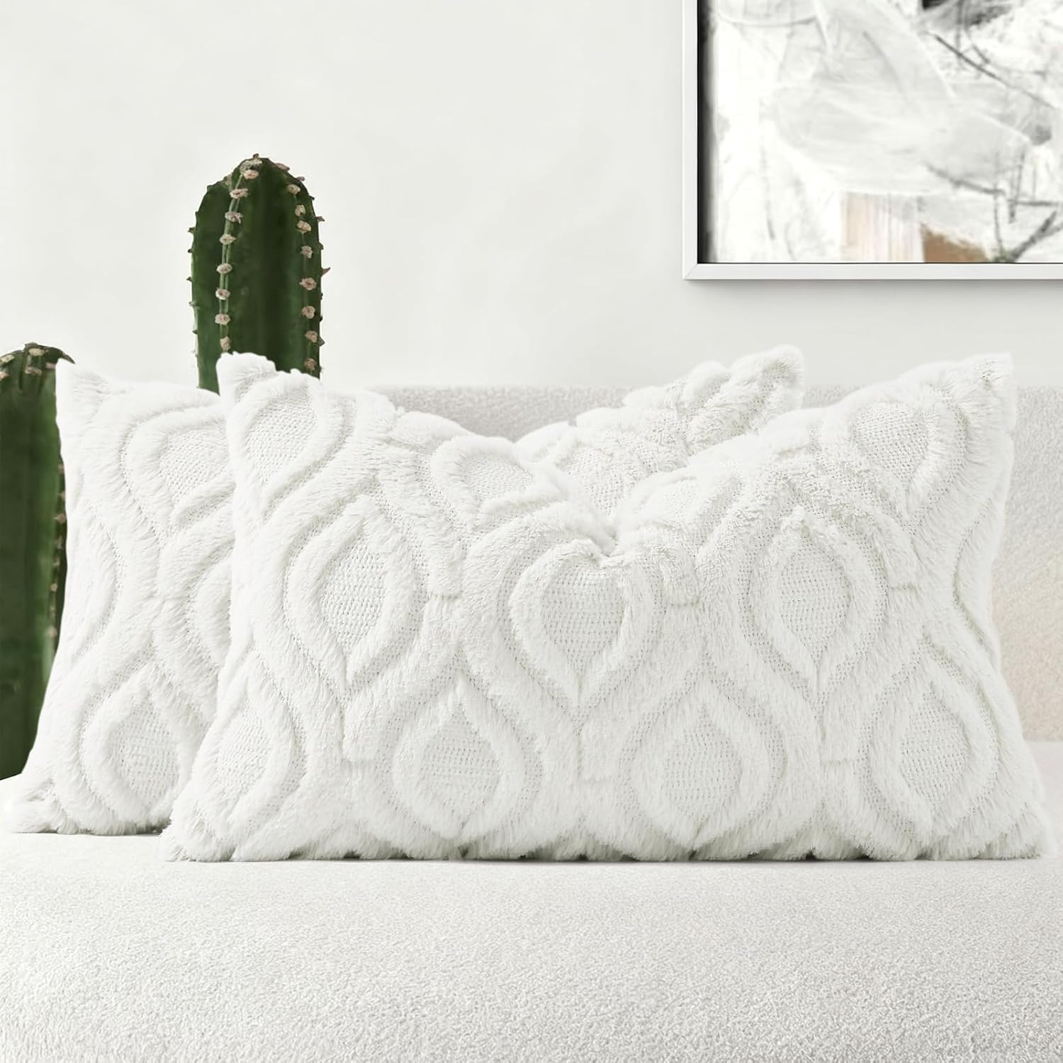 Beige Faux Wool Throw Pillow Covers Set of 2