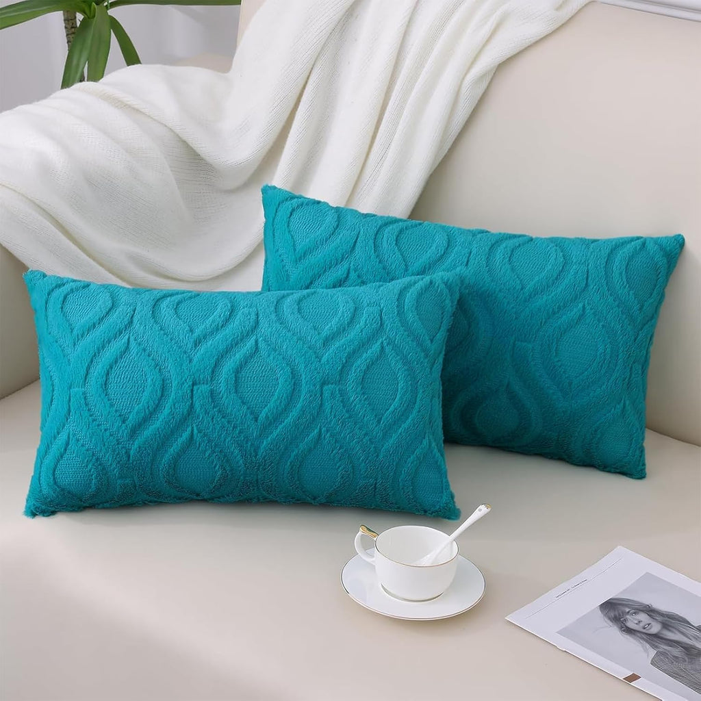 Beige Faux Wool Throw Pillow Covers Set of 2