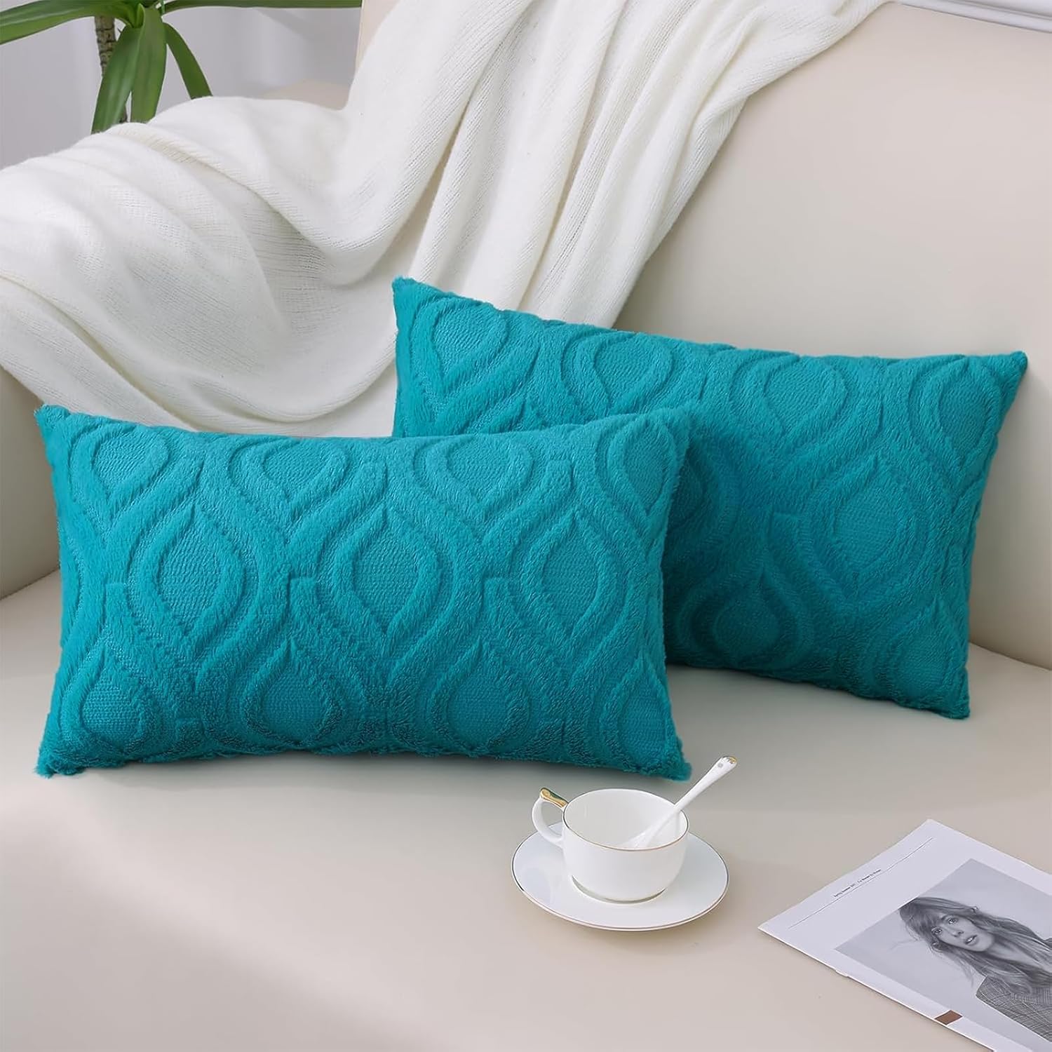 Beige Faux Wool Throw Pillow Covers Set of 2