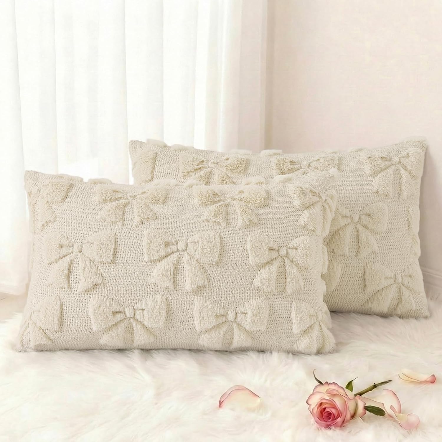 Beige Faux Wool Throw Pillow Covers Set of 2