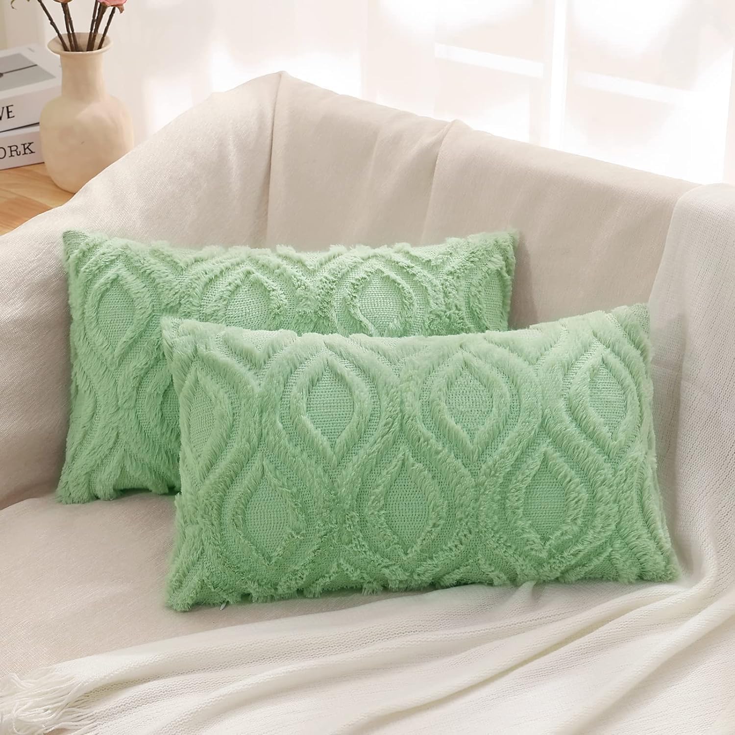 Beige Faux Wool Throw Pillow Covers Set of 2