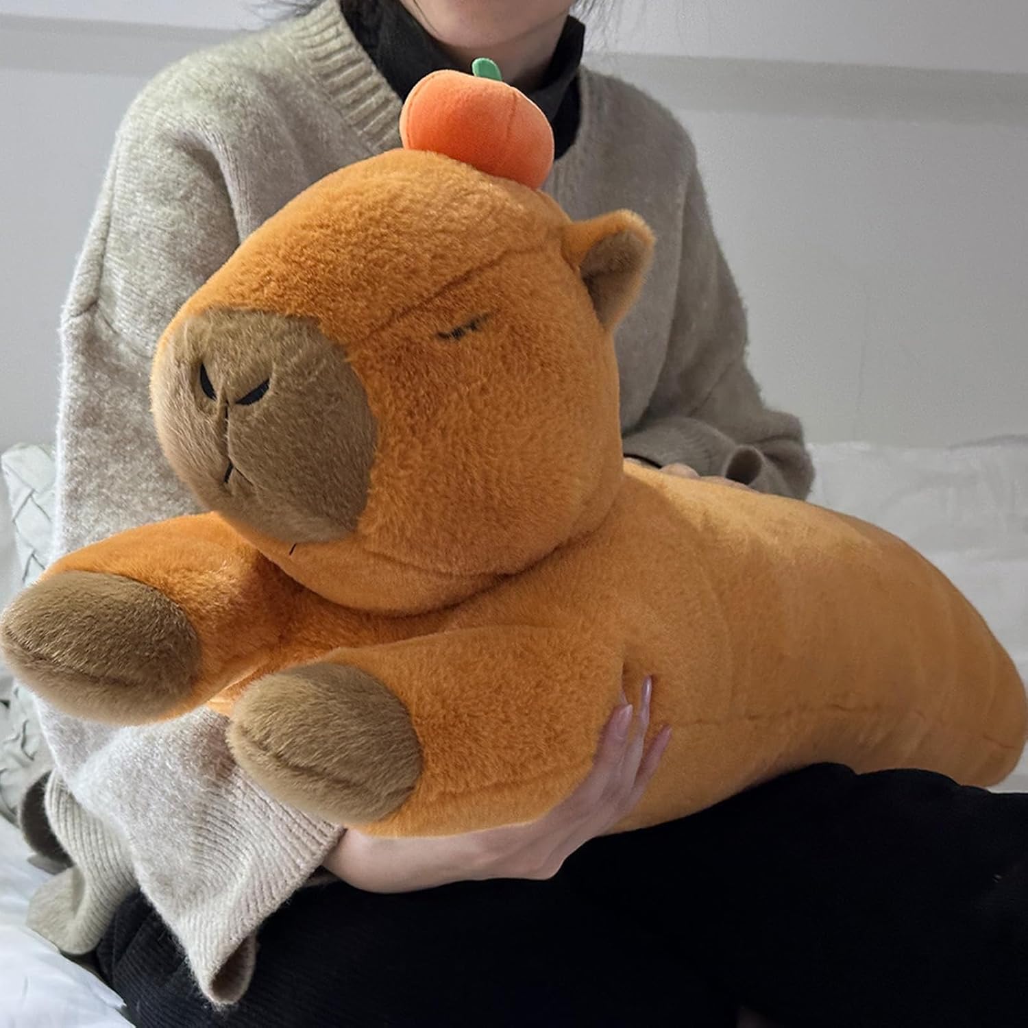 Capybara Plush Body Pillow with Persimmon