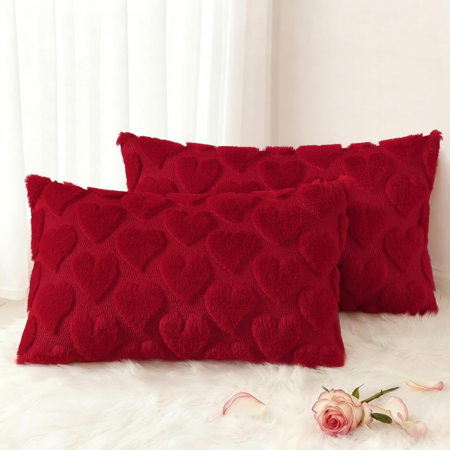 Beige Faux Wool Throw Pillow Covers Set of 2