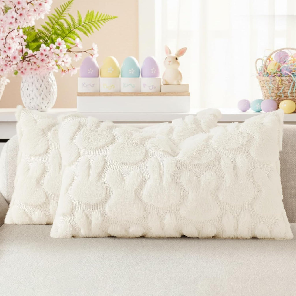 Beige Faux Wool Throw Pillow Covers Set of 2