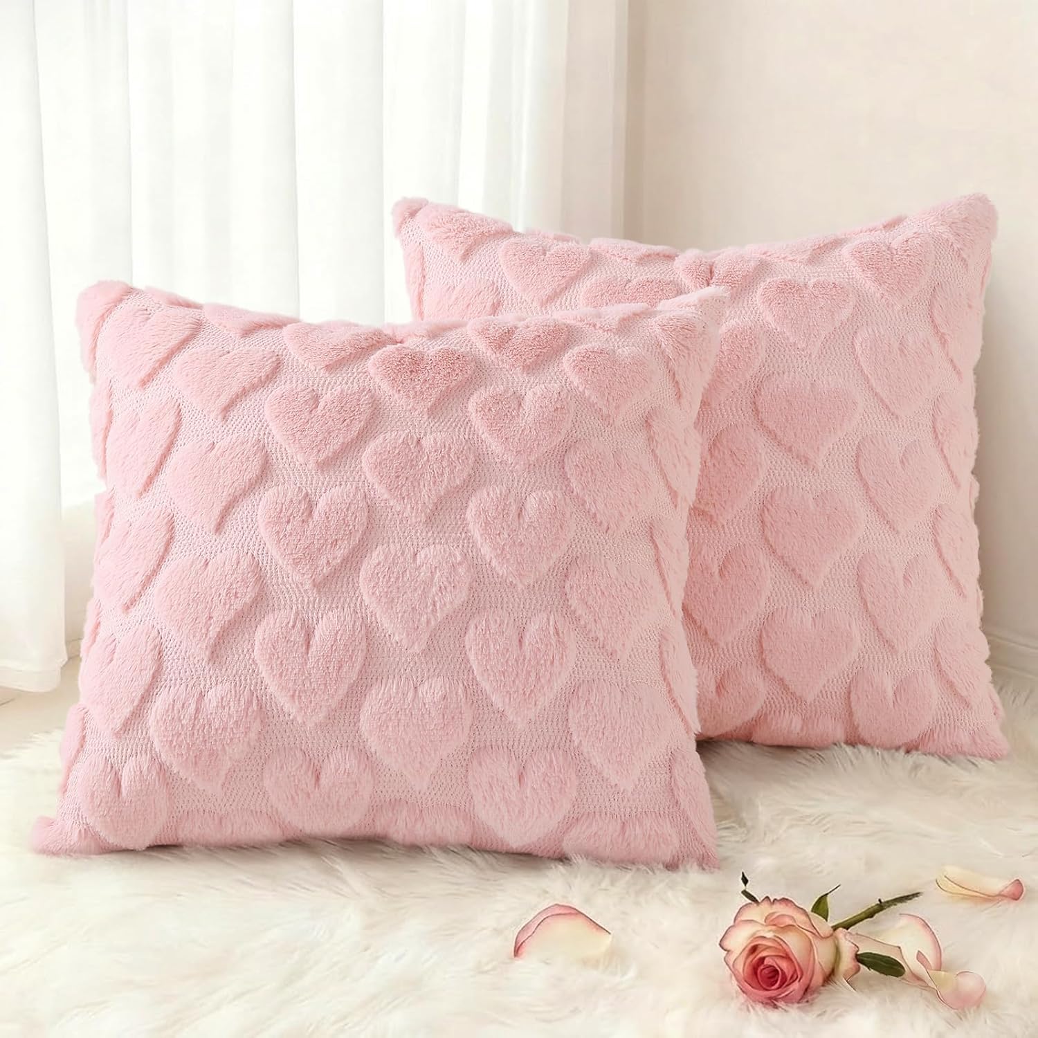 Beige Faux Wool Throw Pillow Covers Set of 2