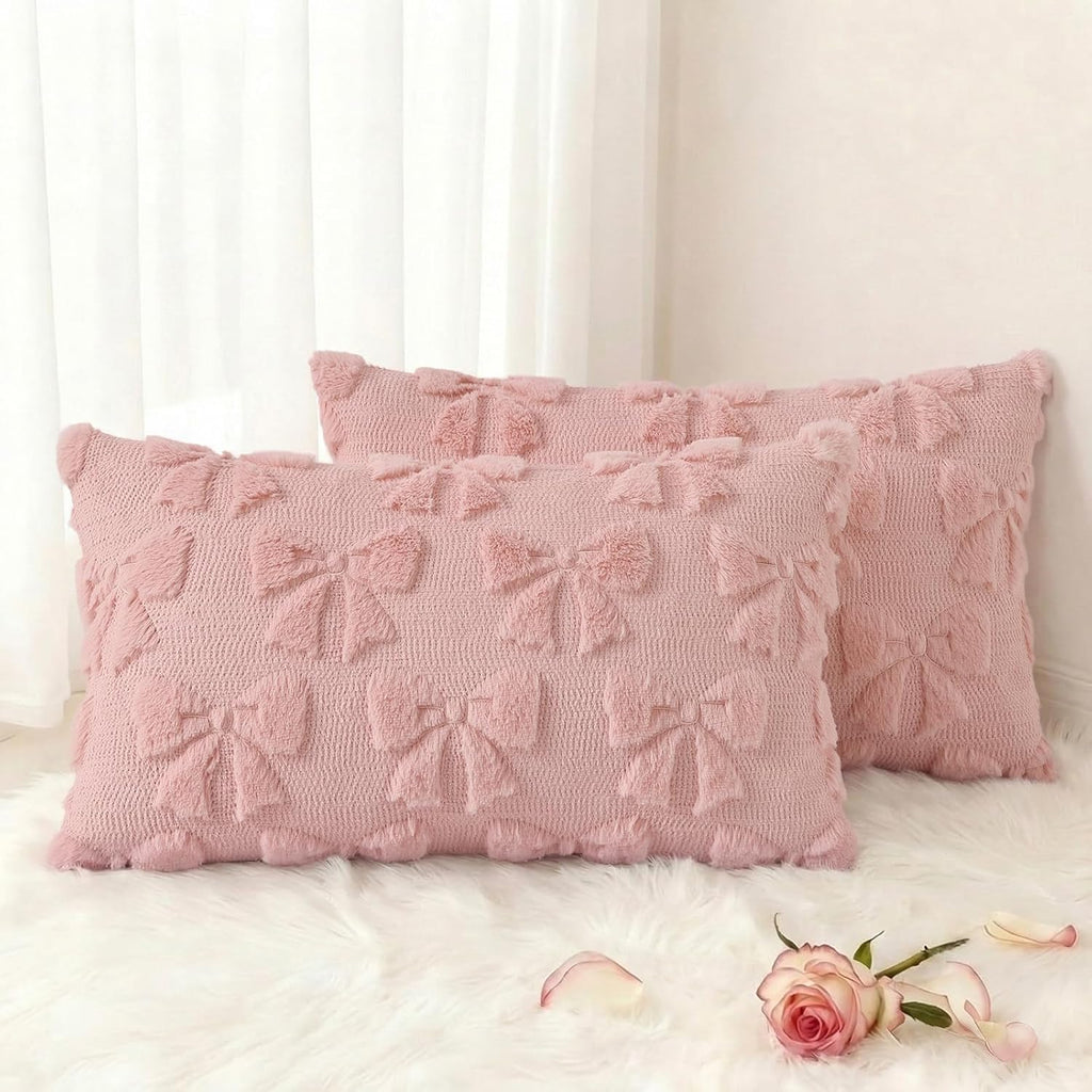 Beige Faux Wool Throw Pillow Covers Set of 2