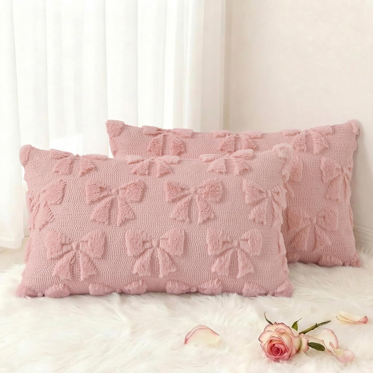 Beige Faux Wool Throw Pillow Covers Set of 2