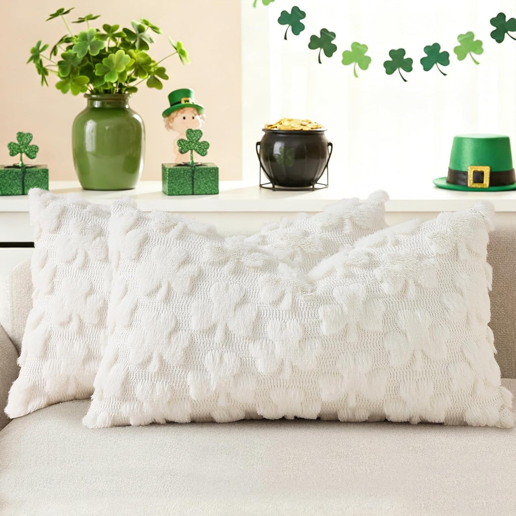 Beige Faux Wool Throw Pillow Covers Set of 2