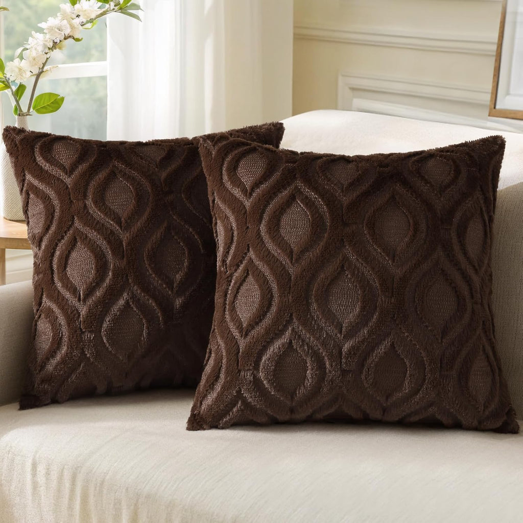 Beige Faux Wool Throw Pillow Covers Set of 2