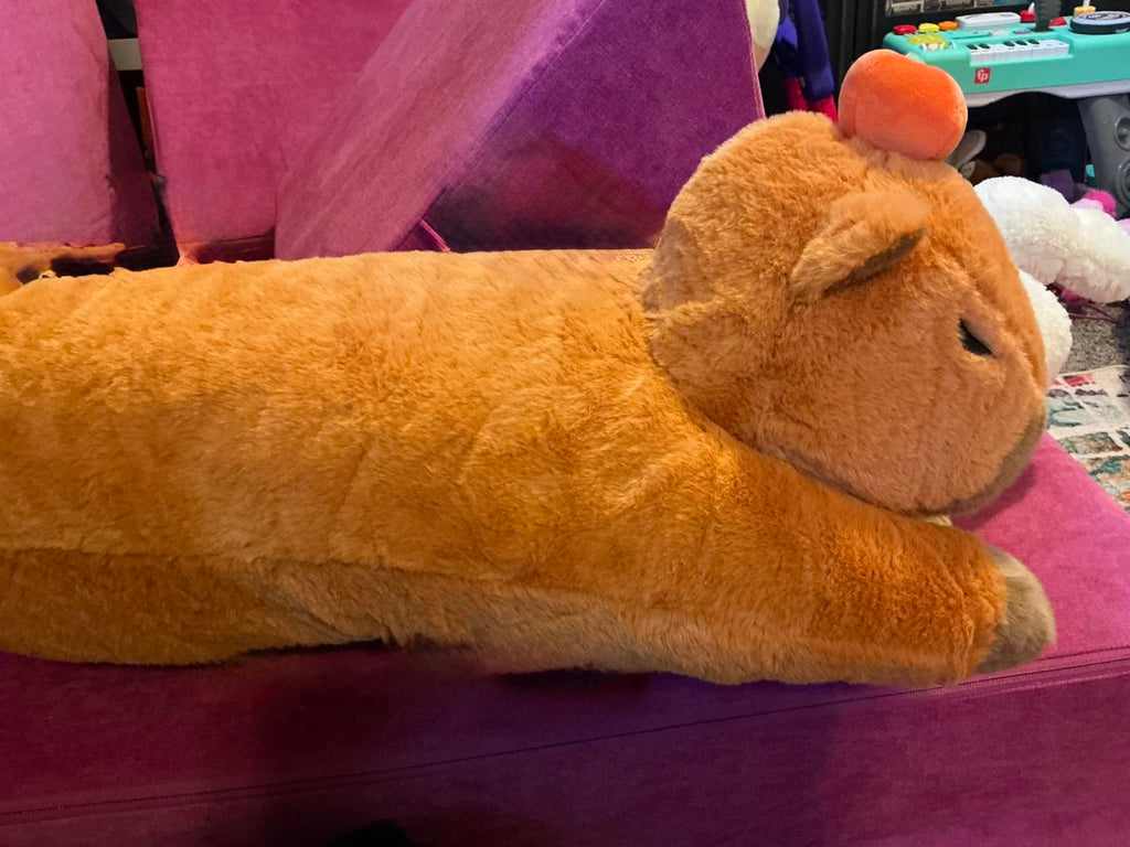 Capybara Plush Body Pillow with Persimmon