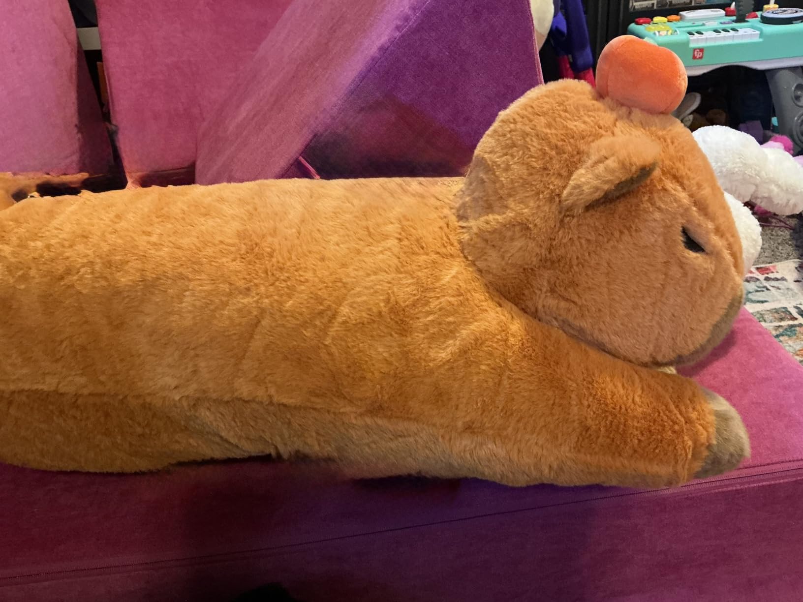 Capybara Plush Body Pillow with Persimmon