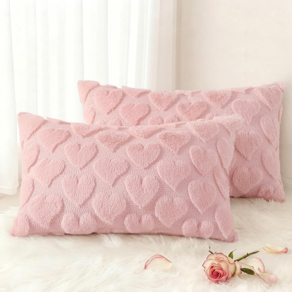 Beige Faux Wool Throw Pillow Covers Set of 2
