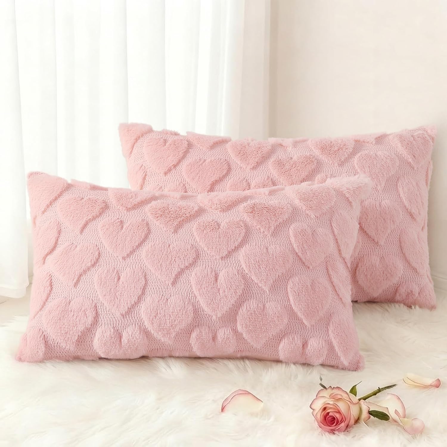 Beige Faux Wool Throw Pillow Covers Set of 2