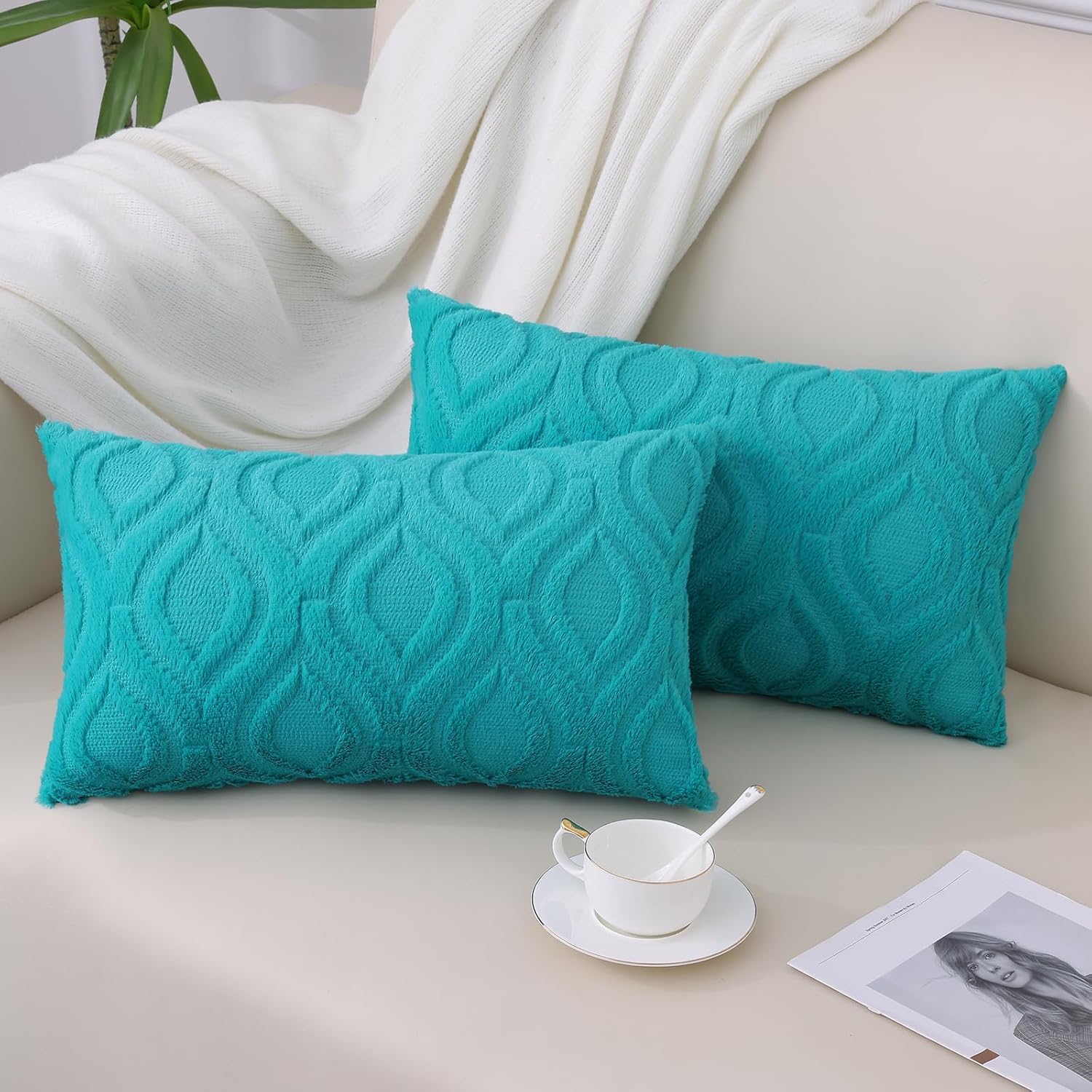 Beige Faux Wool Throw Pillow Covers Set of 2