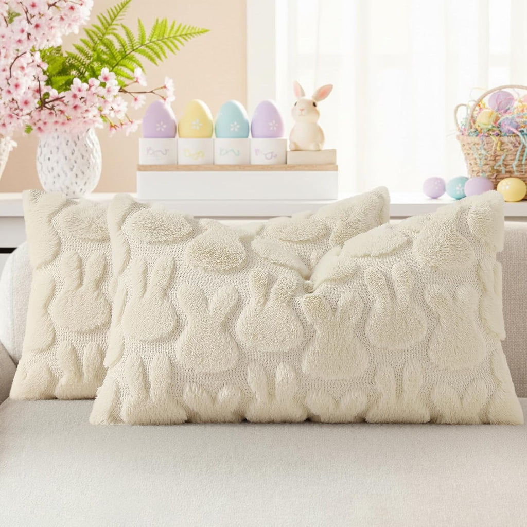 Beige Faux Wool Throw Pillow Covers Set of 2