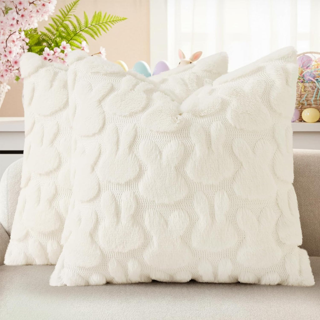 Beige Faux Wool Throw Pillow Covers Set of 2