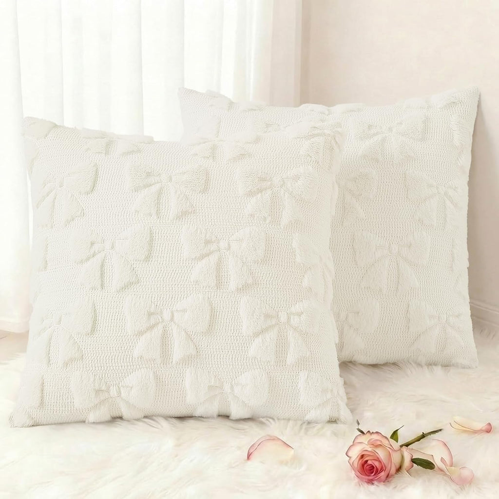 Beige Faux Wool Throw Pillow Covers Set of 2
