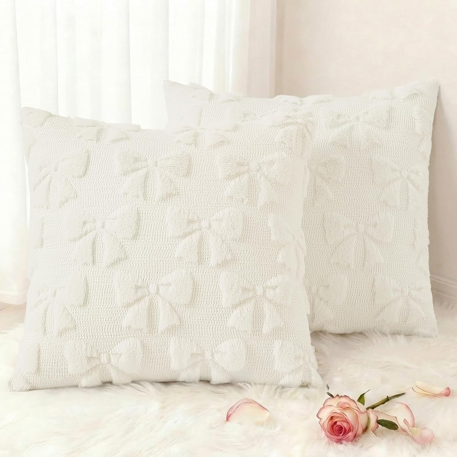 Beige Faux Wool Throw Pillow Covers Set of 2