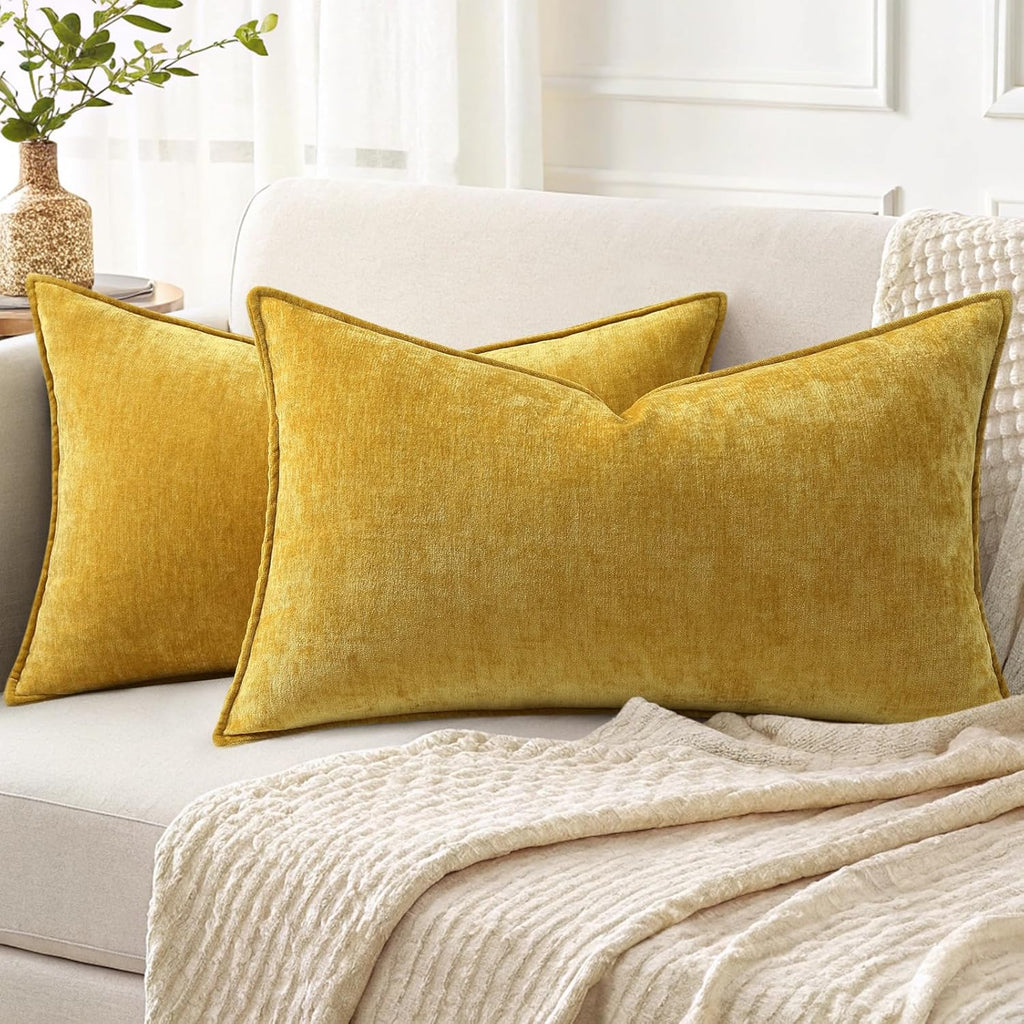 Beige Chenille Throw Pillow Covers Set of 2