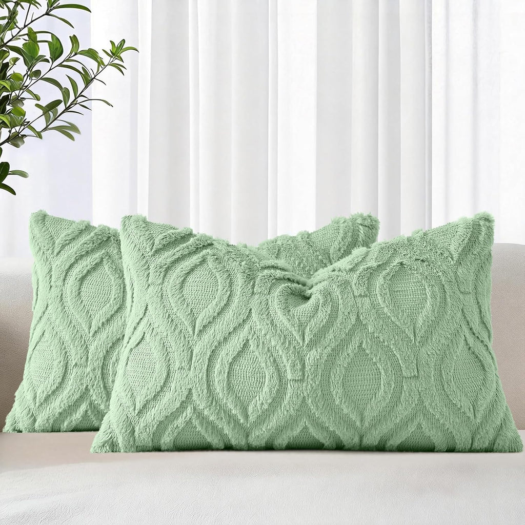 Beige Faux Wool Throw Pillow Covers Set of 2