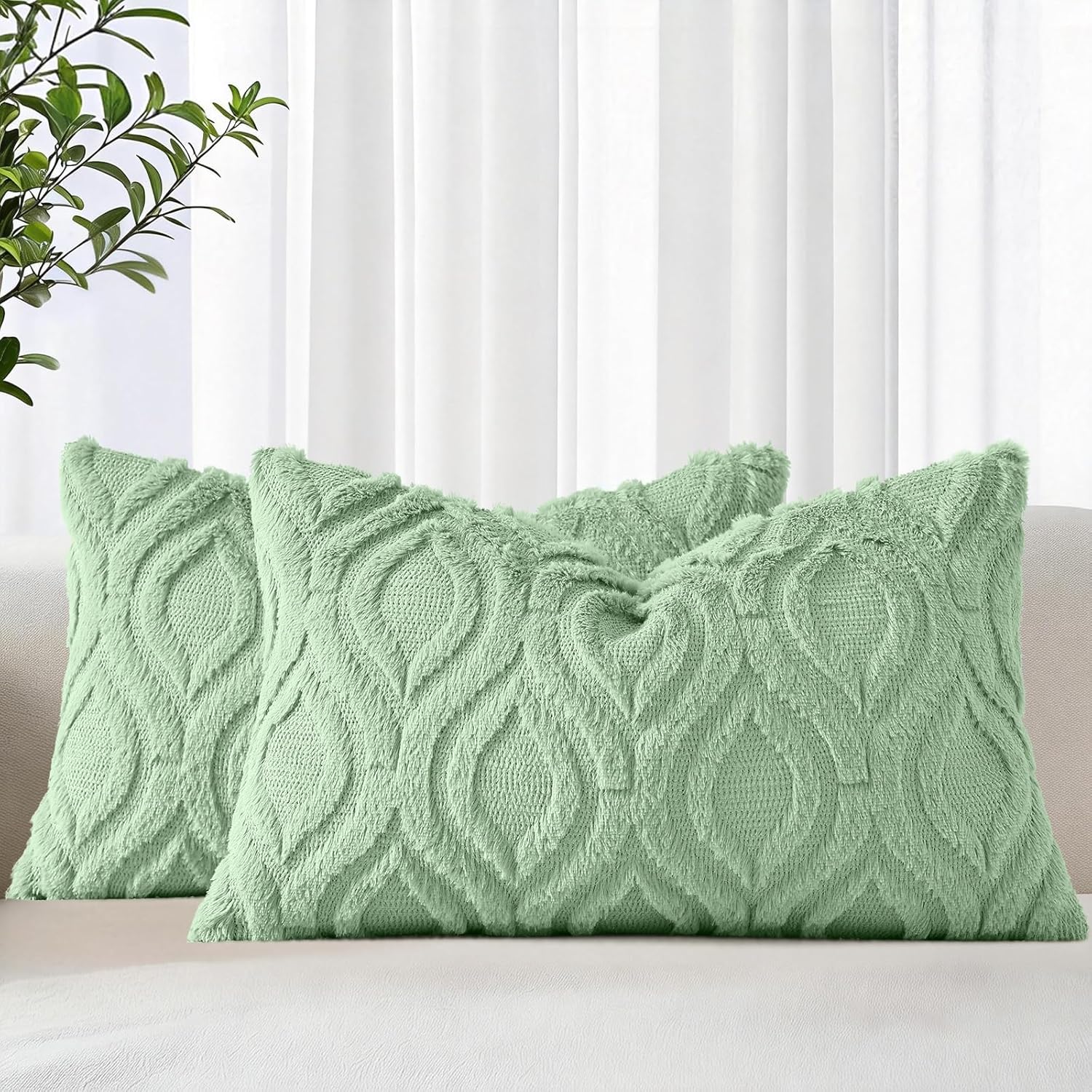 Beige Faux Wool Throw Pillow Covers Set of 2