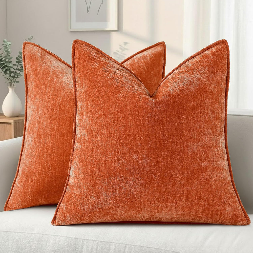 Beige Chenille Throw Pillow Covers Set of 2