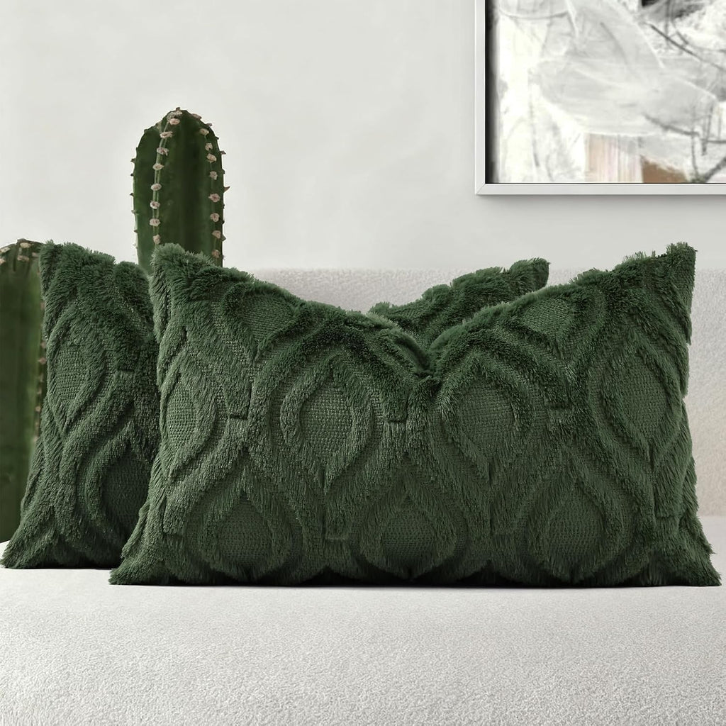 Beige Faux Wool Throw Pillow Covers Set of 2