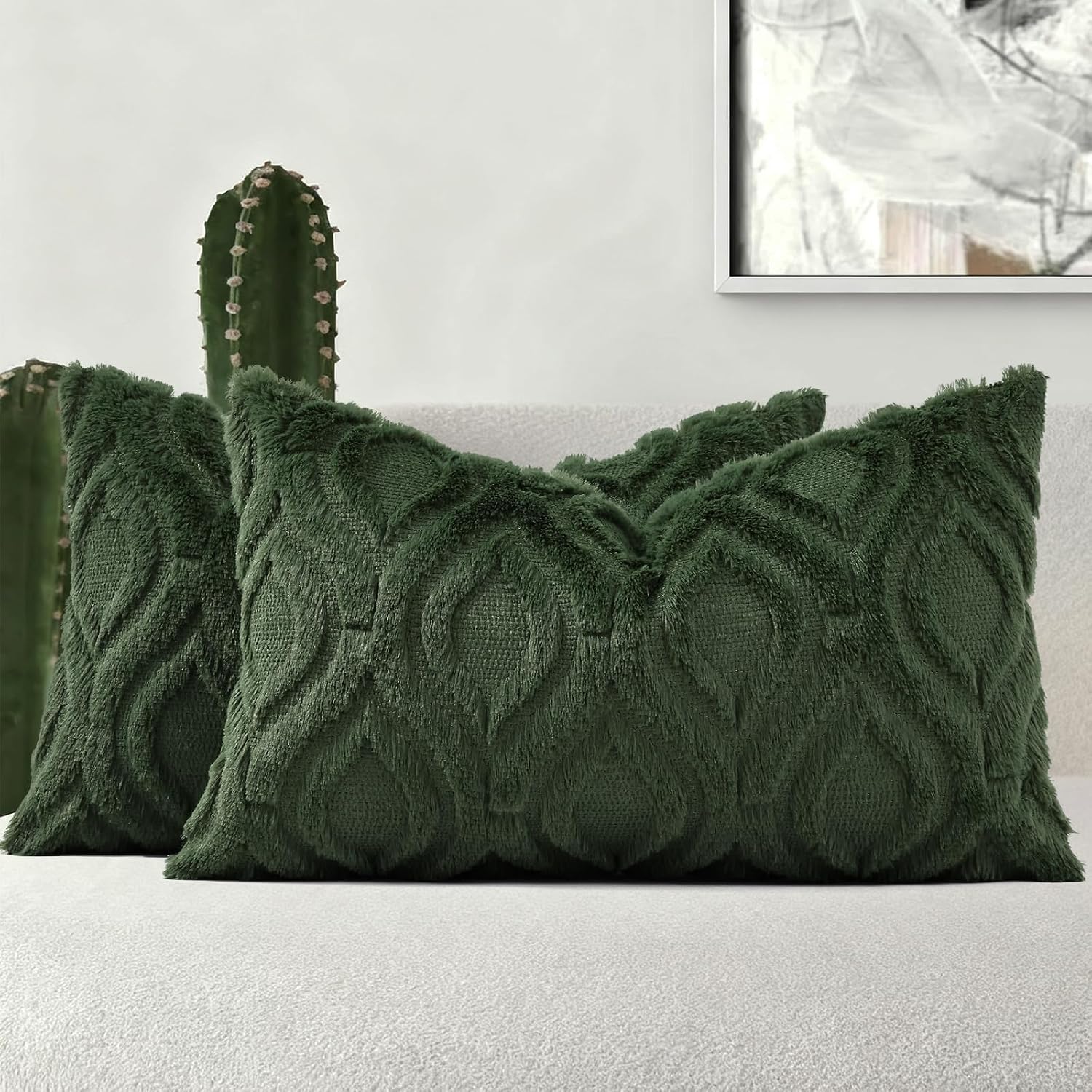 Beige Faux Wool Throw Pillow Covers Set of 2