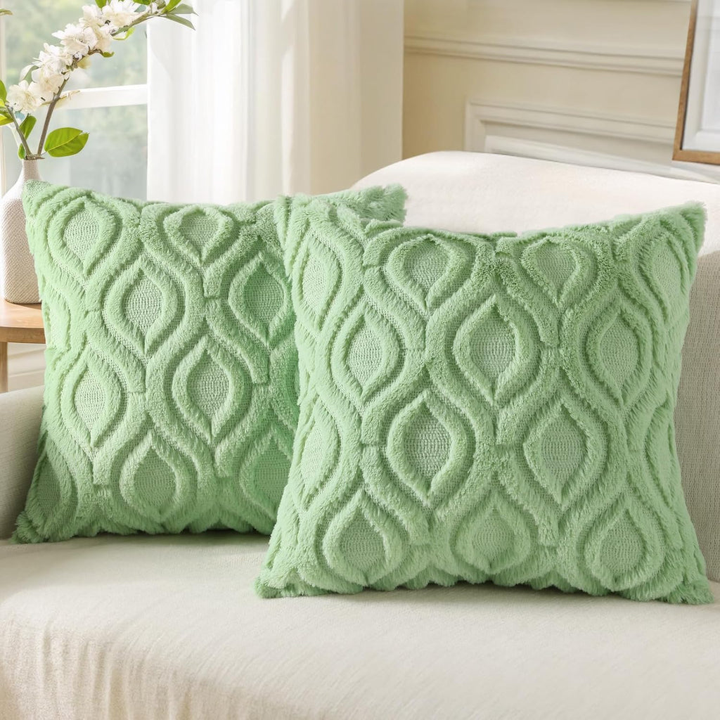 Beige Faux Wool Throw Pillow Covers Set of 2