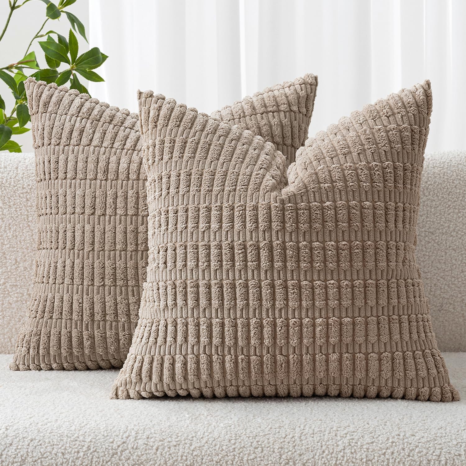 Cream White Boho Corduroy Striped Pillow Covers