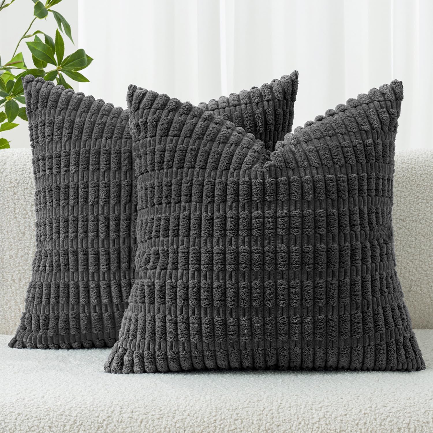 Cream White Boho Corduroy Striped Pillow Covers