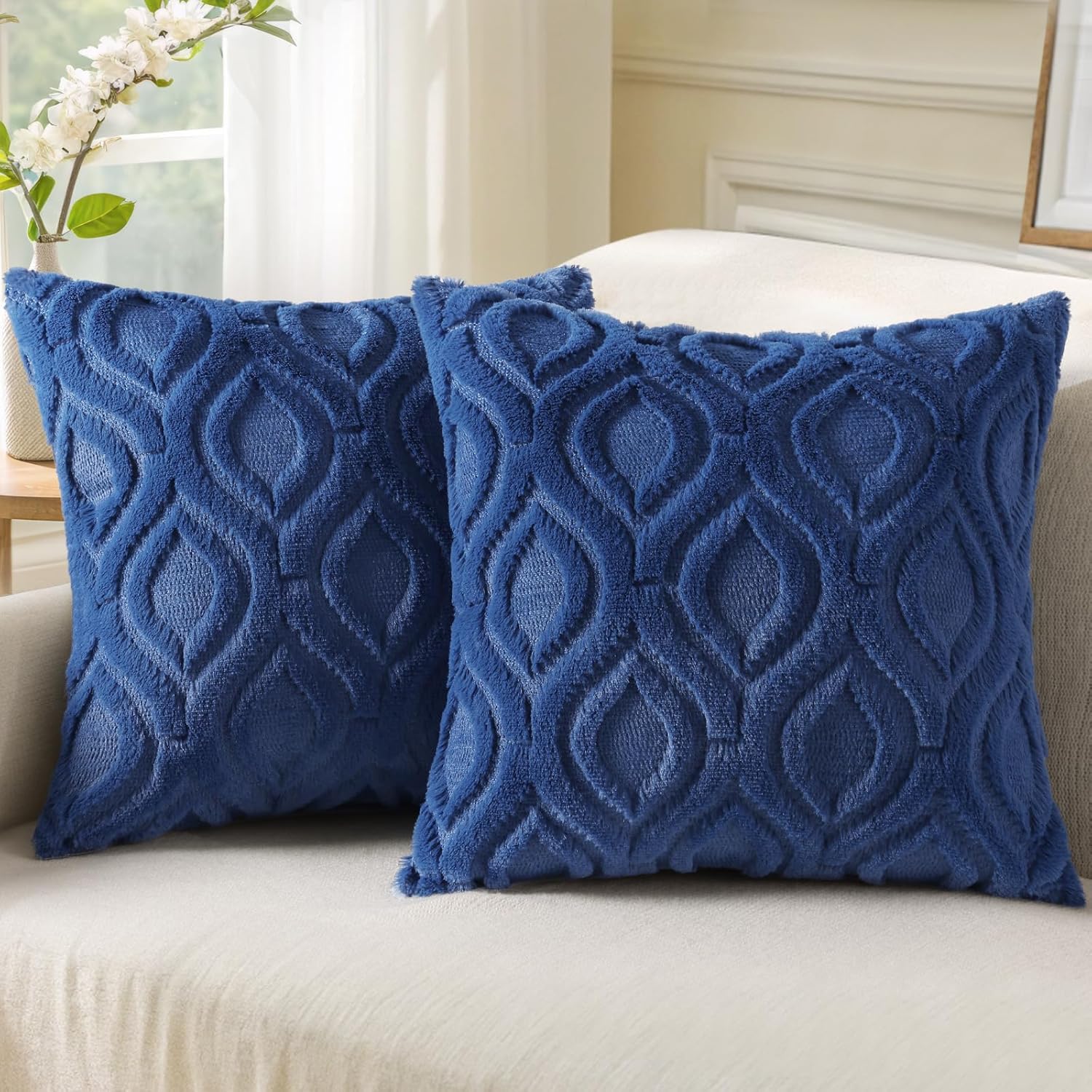 Beige Faux Wool Throw Pillow Covers Set of 2