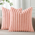 Cream White Striped Faux Fur Pillow Covers