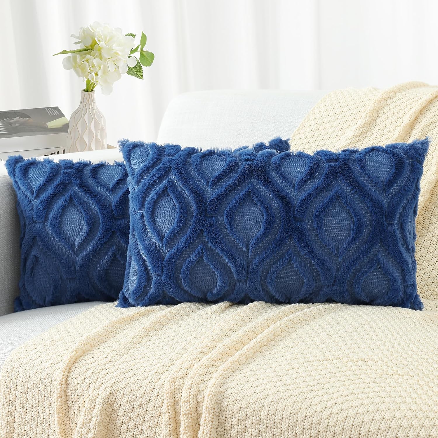 Beige Faux Wool Throw Pillow Covers Set of 2