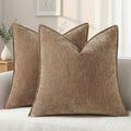 Beige Chenille Throw Pillow Covers Set of 2
