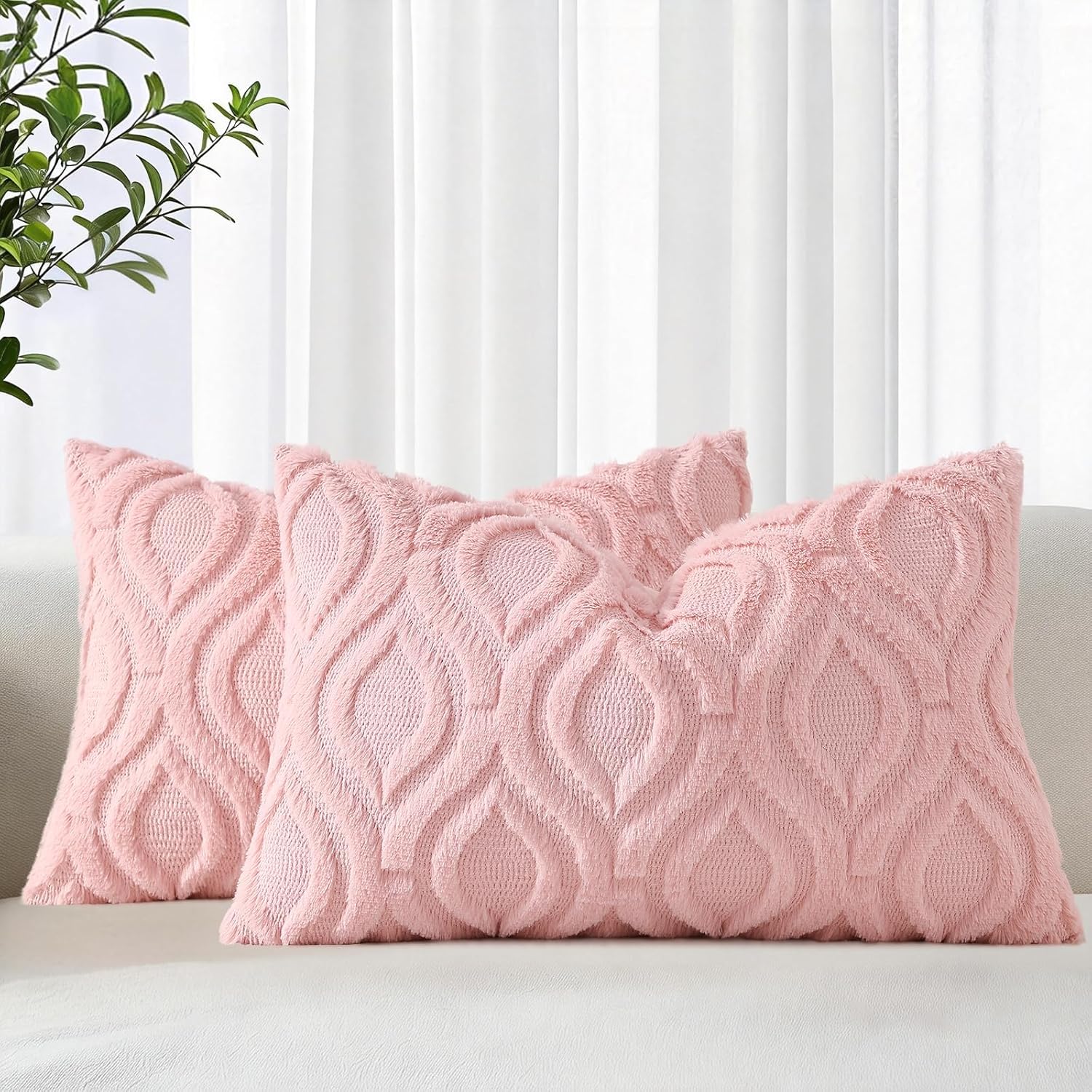 Beige Faux Wool Throw Pillow Covers Set of 2