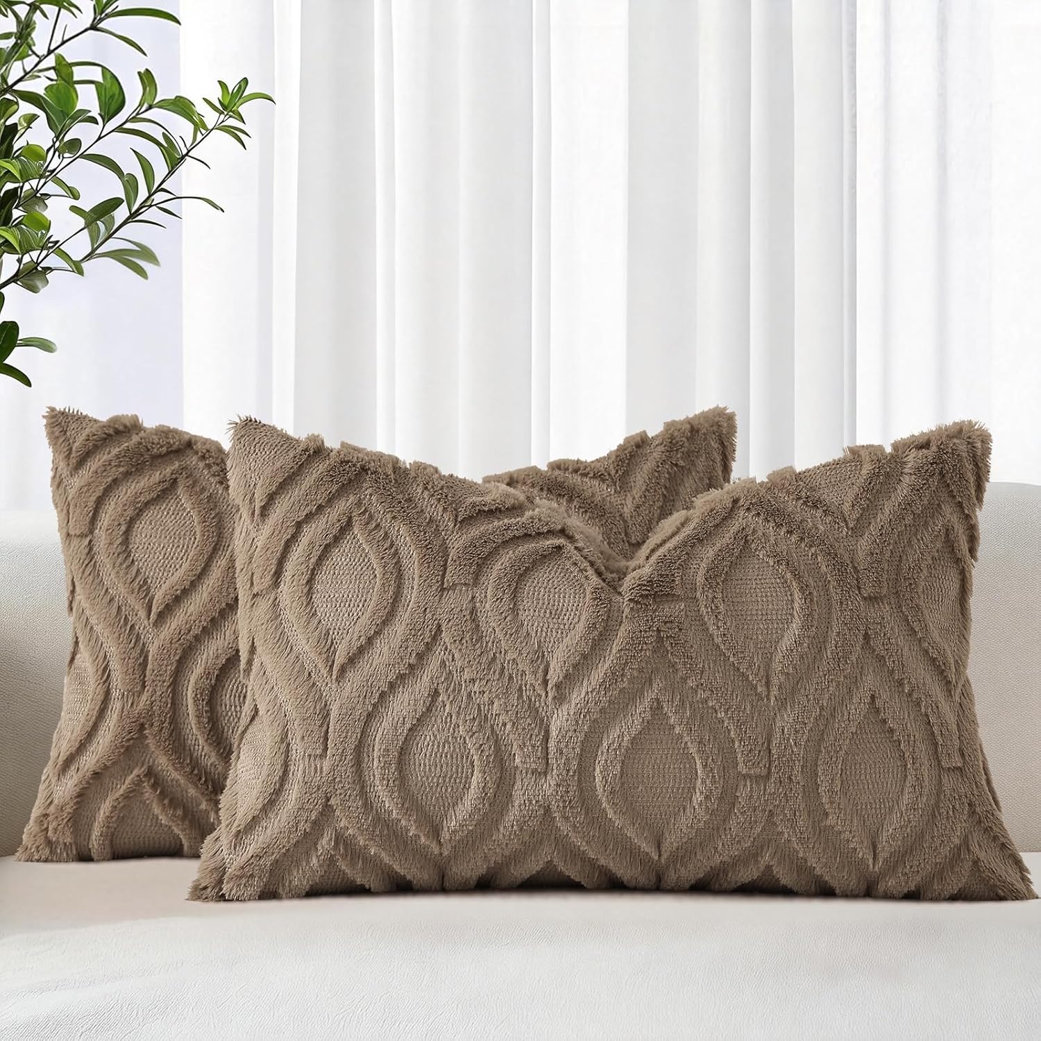 Beige Faux Wool Throw Pillow Covers Set of 2