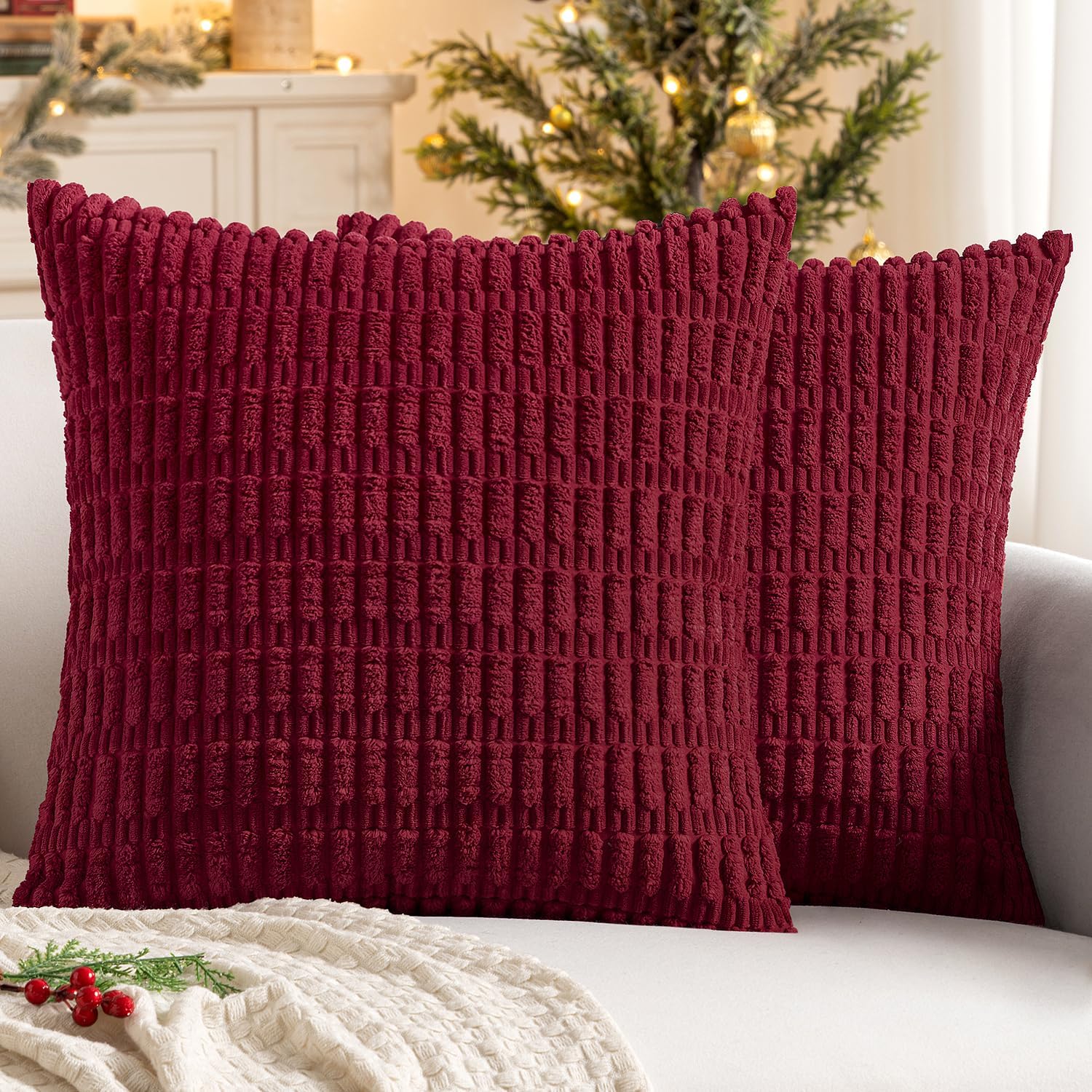 Cream White Boho Corduroy Striped Pillow Covers