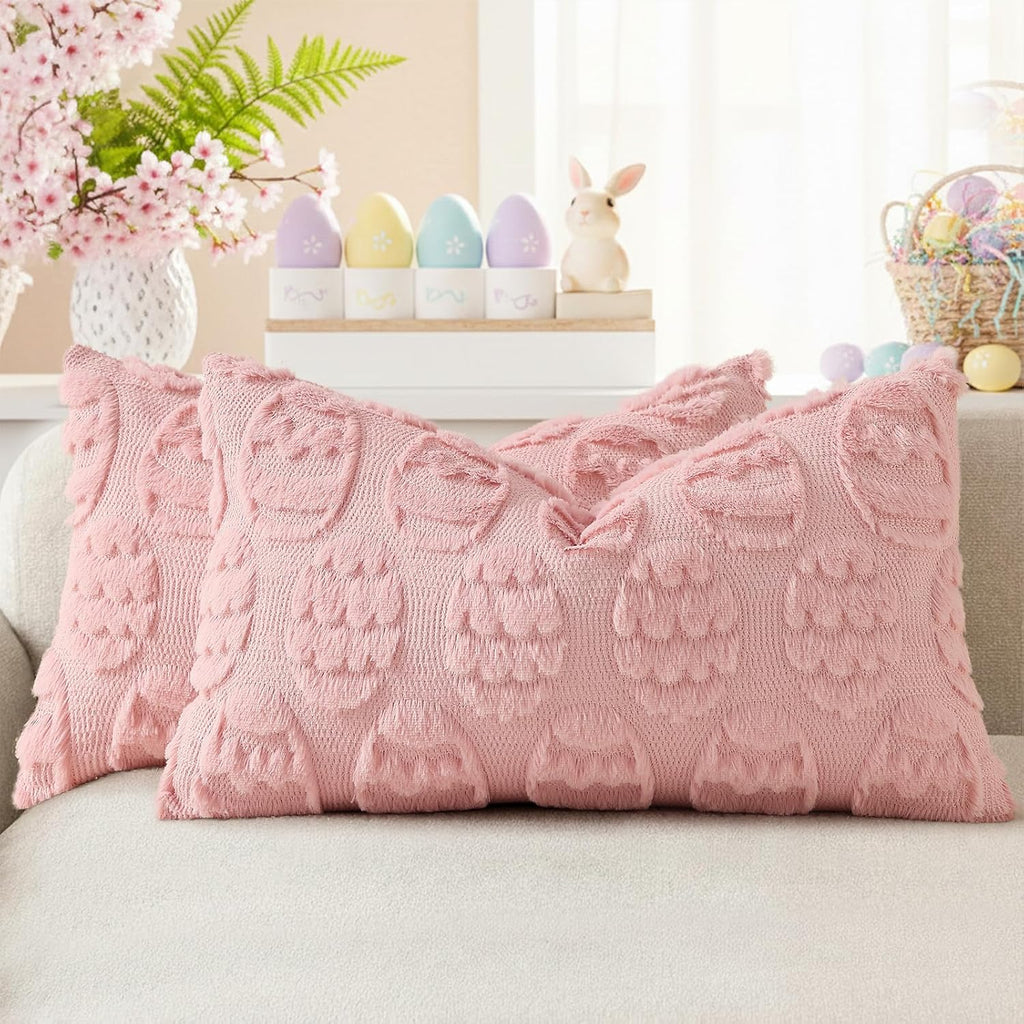 Beige Faux Wool Throw Pillow Covers Set of 2