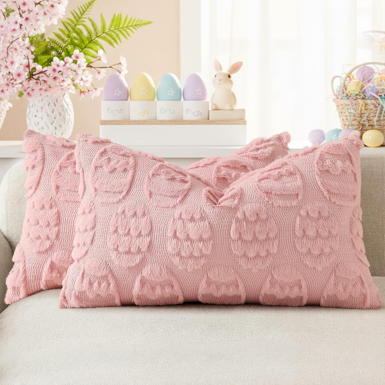 Beige Faux Wool Throw Pillow Covers Set of 2