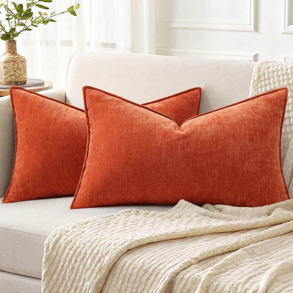 Beige Chenille Throw Pillow Covers Set of 2