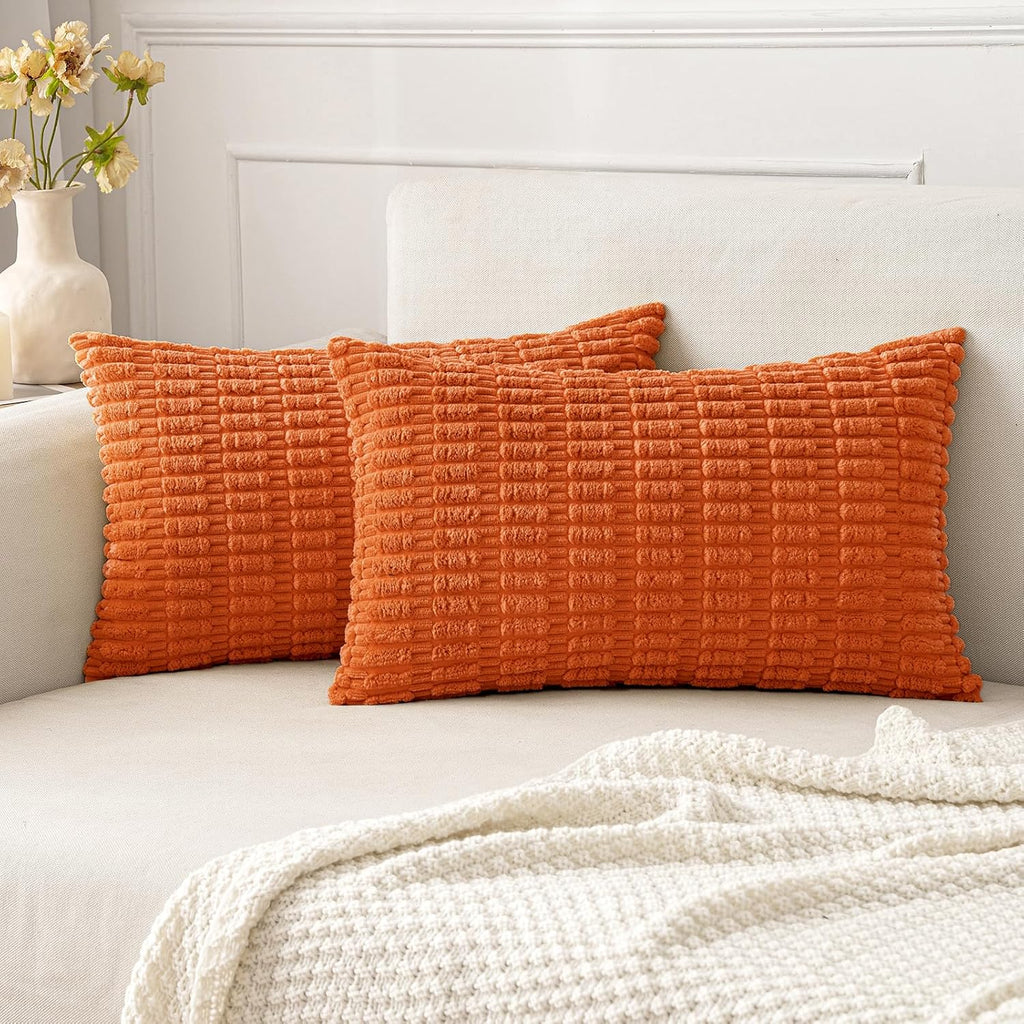 Cream White Boho Corduroy Striped Pillow Covers