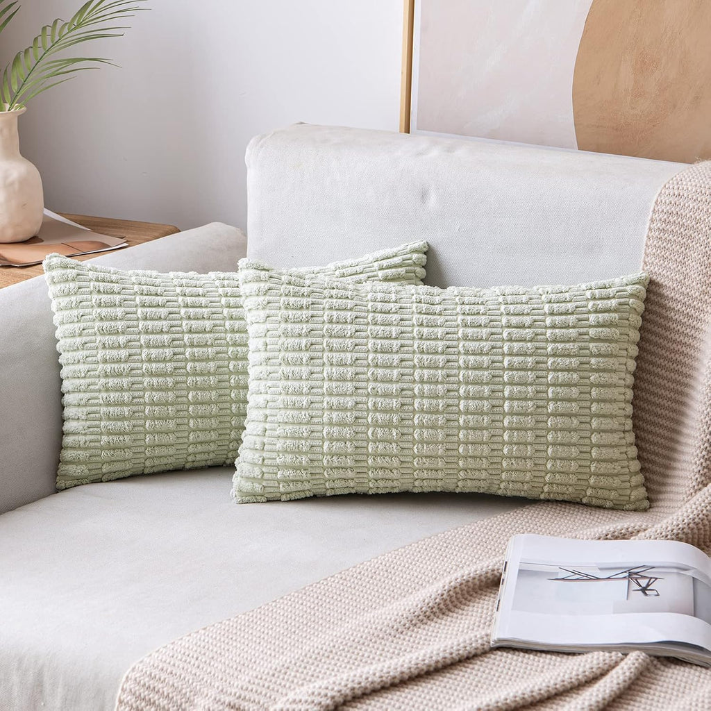 Cream White Boho Corduroy Striped Pillow Covers