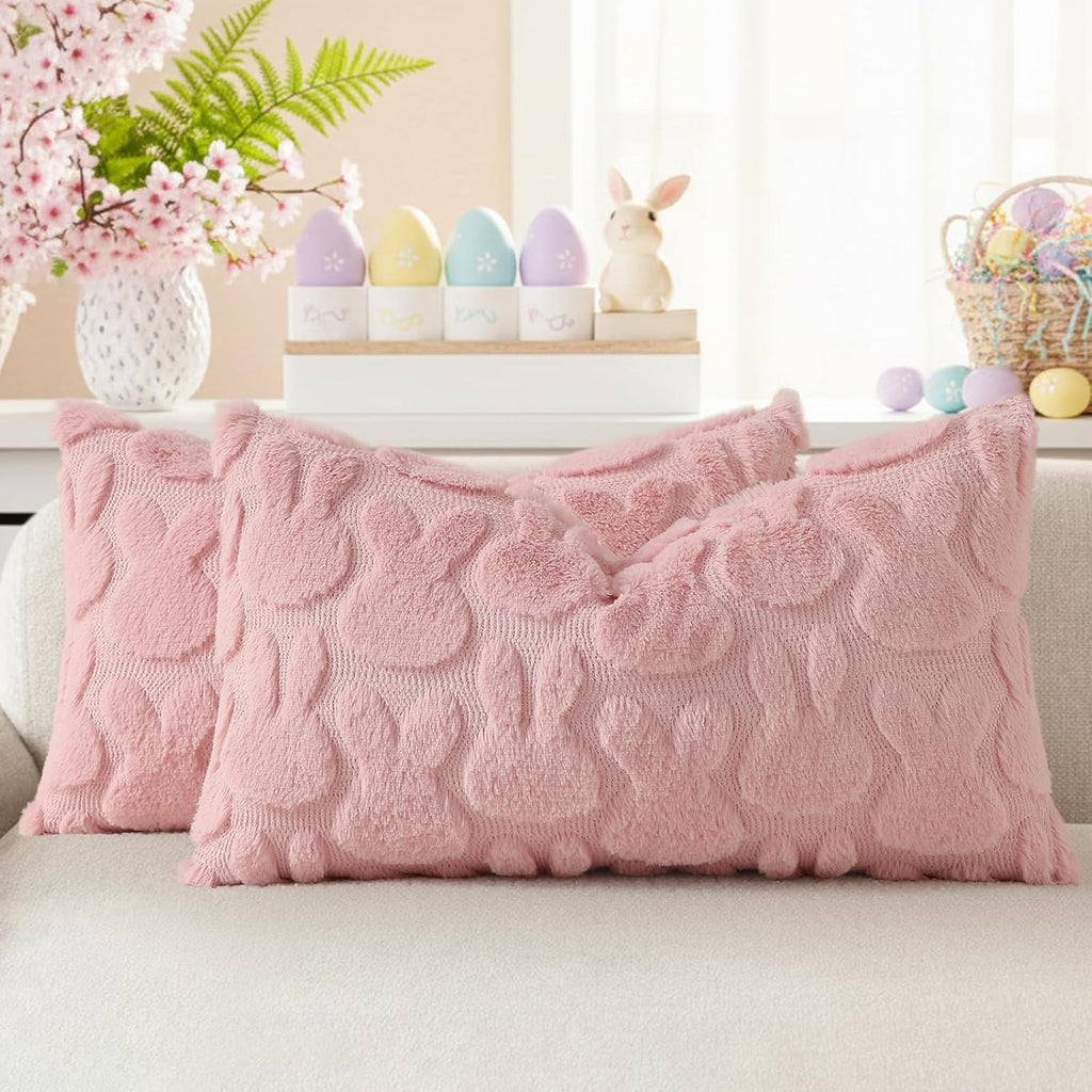 Beige Faux Wool Throw Pillow Covers Set of 2