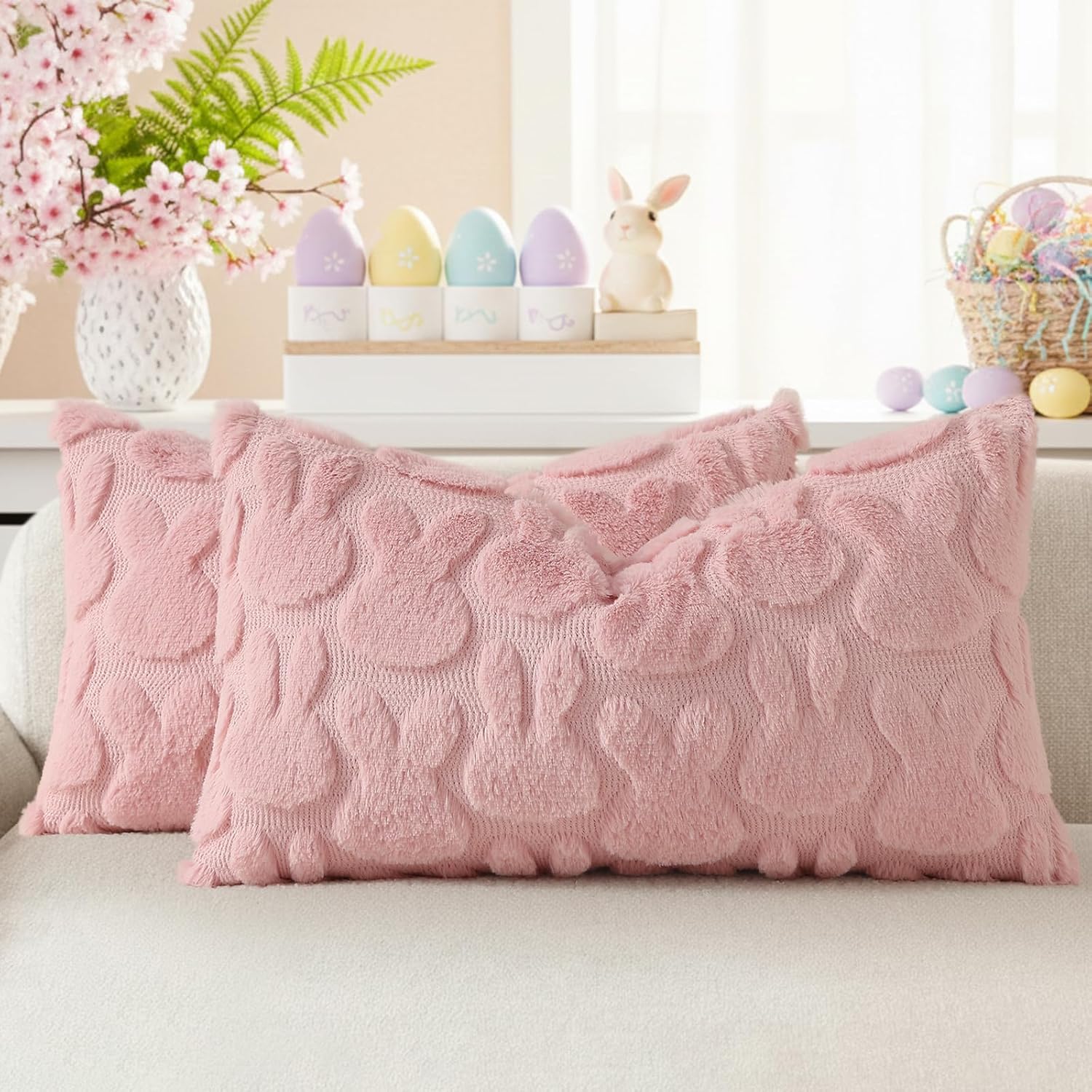 Beige Faux Wool Throw Pillow Covers Set of 2